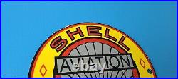 Vintage Shell Gasoline Porcelain Gas Oil Aviation Fuel Service Station Pump Sign
