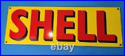 Vintage Shell Gasoline Porcelain Gas Oil Service Station Heavy Pump Plate Sign