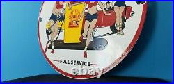 Vintage Shell Gasoline Porcelain Gas Service Pin Up Girl Pump Polish Wash Sign
