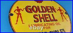Vintage Shell Gasoline Porcelain Golden Motor Oil Service Station Pump 12 Sign