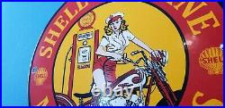 Vintage Shell Gasoline Porcelain Harley Davidson Motorcycle Service Station Sign
