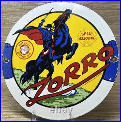 Vintage Shell Gasoline Porcelain Sign Gas Station Pump Motor Oil Service Zorro