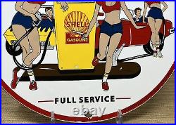 Vintage Shell Gasoline Porcelain Sign Gas Station Pump Plate Motor Oil Pin Up