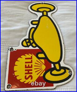 Vintage Shell Indy 500 Gasoline Porcelain Sign Race Car Pump Plate Pit Stop Oil