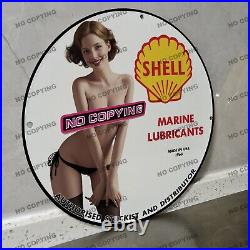 Vintage Shell Marine Gasoline Porcelain Sign Gas Oil Petroleum Motor Lube Pump