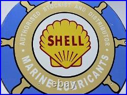 Vintage Shell Marine Gasoline Porcelain Sign Gas Station Motor Oil