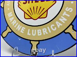 Vintage Shell Marine Gasoline Porcelain Sign Gas Station Motor Oil