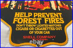 Vintage Shell Oil Porcelain Sign Gas Station Safety Advisory Prevent Forest Fire