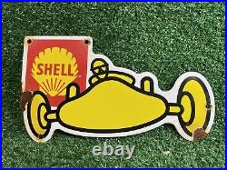Vintage Shell Petroleum Porcelain Sign Formula Race Car Gas Oil Service Station