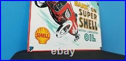 Vintage Shell Porcelain Gas Oil Bank Super Shell Service Station Pump Plate Sign