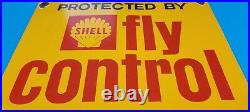 Vintage Shell Porcelain Gas Oil Fly Control Service Station Pump Plate 12 Sign
