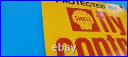 Vintage Shell Porcelain Gas Oil Fly Control Service Station Pump Plate 12 Sign