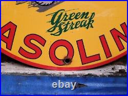 Vintage Shell Porcelain Sign Green Streak Race Car Motor Oil Gas Station Service