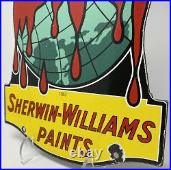 Vintage Sherwin Williams Porcelain Sign Cover The Earth Gas Oil Wet Paint Graco