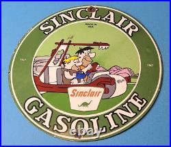 Vintage Sinclair Gasoline Porcelain Flintstones Service Station Pump Plate Sign