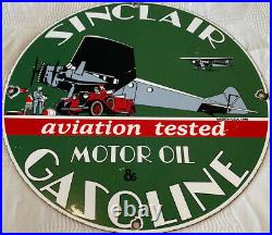 Vintage Sinclair Gasoline Porcelain Sign Station Pump Plate Motor Oil Aviation