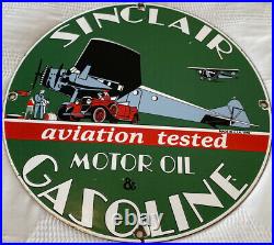 Vintage Sinclair Gasoline Porcelain Sign Station Pump Plate Motor Oil Lubester