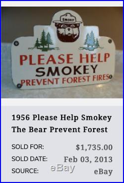 Vintage Smokey The Bear Forest Fire Prevention 30 Porcelain Metal Gas Oil Sign