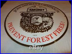 Vintage Smokey The Bear Forest Fire Prevention 30 Porcelain Metal Gas Oil Sign