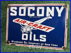 Vintage Socony Aircraft Oil Porcelain Sign Gas Airplane Fuel Service Station