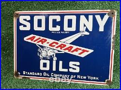 Vintage Socony Aircraft Oil Porcelain Sign Gas Airplane Fuel Service Station