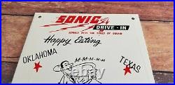 Vintage Sonic Drive In Porcelain Food Restaurant Burgers Service Store 9 Sign