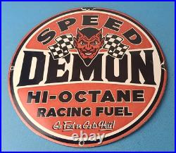 Vintage Speed Demon Porcelain Sign -gas Automobilia Sports Car Service Pump Sign