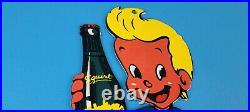 Vintage Squirt Porcelain Gas Soda Beverage Bottles Diecut Cola Service Pump Sign