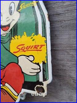 Vintage Squirt Porcelain Sign Old Soda Pop Boy Beverage General Store Gas Oil