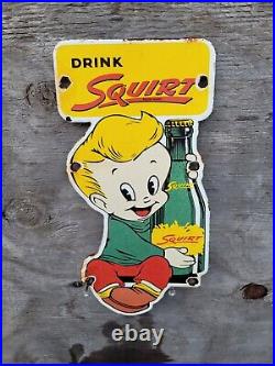 Vintage Squirt Porcelain Sign Old Soda Pop Boy Beverage General Store Gas Oil