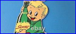 Vintage Squirt Soda Boy Sign Gas Pump Wall Service Sales Porcelain Sign