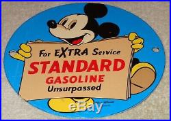 Vintage Standard Gasoline Mickey Mouse 6 Porcelain Metal Walt Disney Oil Sign