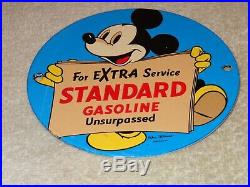 Vintage Standard Gasoline Mickey Mouse 6 Porcelain Metal Walt Disney Oil Sign