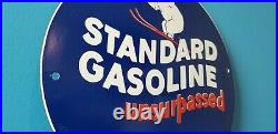 Vintage Standard Gasoline Porcelain Gas Unsurpassed Service Station Pump Sign