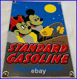 Vintage Standard Oil Porcelain Gas Station Sign Disney Mickey Mouse Motor Oil