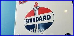 Vintage Standard Red Crown Gasoline Porcelain American Gas Oil Pump Service Sign