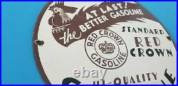 Vintage Standard Red Crown Gasoline Porcelain Gas & Oil Pump Plate Service Sign