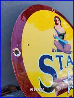 Vintage Star Tobacco Porcelain Sign Cigar Smoke Pipe Tobacciana Woman Gas & Oil
