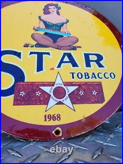 Vintage Star Tobacco Porcelain Sign Cigar Smoke Pipe Tobacciana Woman Gas & Oil