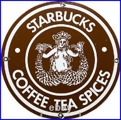 Vintage Starbucks Coffee Porcelain Sign Gas Station Pump Plate Oil Tea Spices