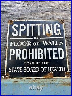 Vintage State Board Of Health Order Porcelain Sign Oil Gas Spitting Prohibited