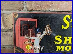 Vintage Stop Shell Motor Oil Porcelain Gas Station Pump Gasoline Sign 12 X 8