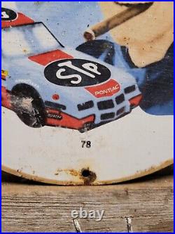 Vintage Stp Porcelain Sign Richard Petty Race Car Gas Oil 12 Round Collectable