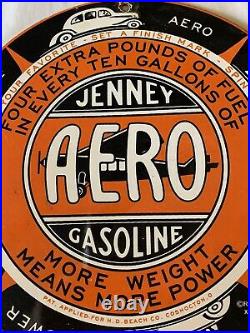 Vintage Style Jenny Aero Gasoline And Oil 12 Inch Porcelain Sign