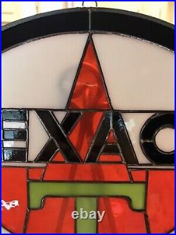 Vintage Style Texaco Gas And Oil Sign Handcrafted Stained Glass 13 Inch
