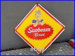 Vintage Sunbeam Porcelain Sign Old Bread Bakery Advertising Diamond Deli Gas Oil