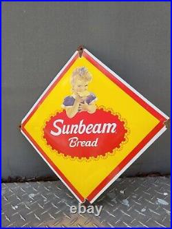 Vintage Sunbeam Porcelain Sign Old Bread Bakery Advertising Diamond Deli Gas Oil