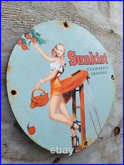 Vintage Sunkist Porcelain Sign Oranges California Fruit Juice Soda Drink Gas Oil