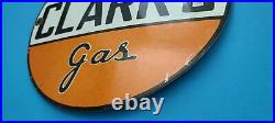 Vintage Super Clark's Gasoline Porcelain Gas Motor Oil Service Station 12 Sign