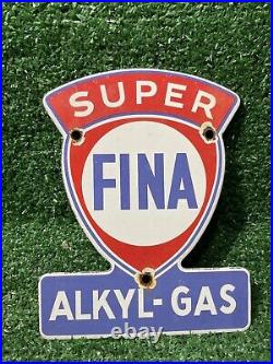 Vintage Super Fina Porcelain Sign Alkyl Gas Station Plaque Oil Service Garage